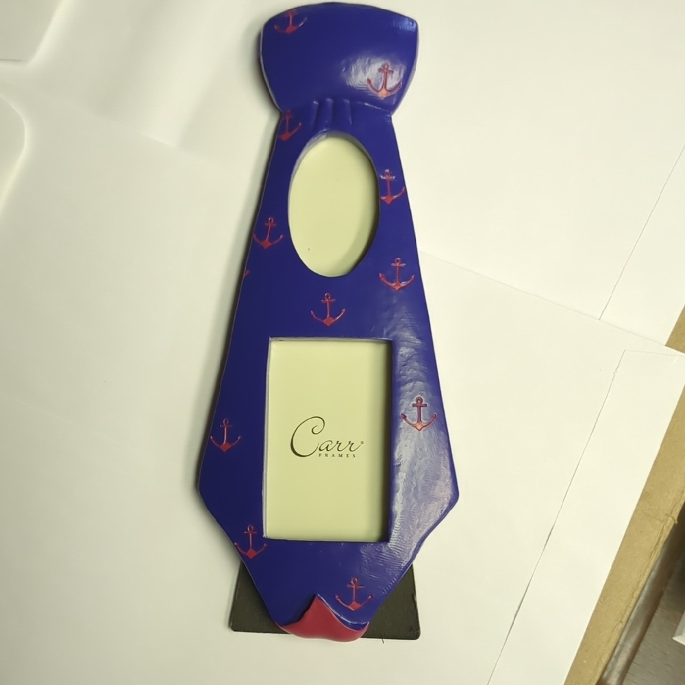 NIB Blue and Red Anchor Tie-Shaped Photo Frame